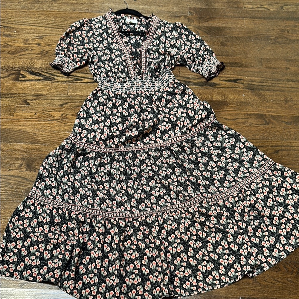 Max Studio Tiered Maxi Black and Pink Floral Dress